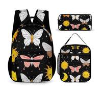 rayprint Ensemble sac à dos de voyage avec sac à lunch et trousse de maquillage Goth Butterfly Moth Sun Moon (2) Boîte &