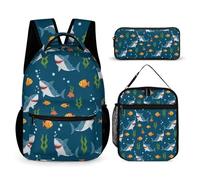 rayprint Ensemble sac à dos de voyage pour ordinateur portable Shark (6) léger avec boîte à lunch et trousse de toilette