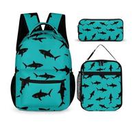 rayprint Ensemble sac à dos Shark avec boîte à lunch, trousse de toilette et maquillage