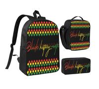 rayprint Mois de l'histoire des Noirs célébré le 17 février. Ensemble de 3 sacs à dos légers pour hommes et femmes, comprenant un sac à lunch et une pochette.