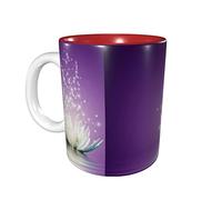 rayprint Mug à café violet en céramique, motif fleur de lotus, 325 ml (11 oz), idéal pour le bureau et la maison. Intérieur rouge.