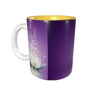 rayprint Mug à café violet en céramique, motif fleur de lotus, 325 ml (11 oz), intérieur jaune, idéal pour le bureau et la maison.
