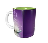 rayprint Mug à café violet en céramique motif fleur de lotus, 325 ml (11 oz), pour le bureau et la maison. Intérieur vert.