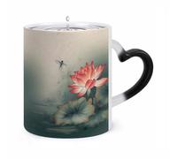 rayprint Mug thermosensible en céramique à motif fleur de lotus et libellule, idéal pour le thé, le chocolat chaud et le lait. Cadeau unique.