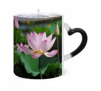 rayprint Mug thermosensible en céramique à motif lotus, changeant de couleur, idéal pour le thé, le chocolat chaud et le lait. Cadeau unique pour un anniversaire ou la Saint-Valentin.