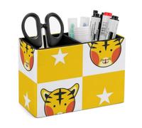 rayprint Organiseur de Bureau en Cuir PU avec Porte-Stylo à 2 Compartiments, Motif échiquier Tiger Star Jaune et Blanc, idéal pour Le Bureau, la Maison et la Coiffeuse.