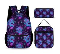 rayprint Sac à dos avec boîte à lunch et pochette de rangement, motif dragon chinois violet (2), ensemble de sacs à dos et cosmétiques