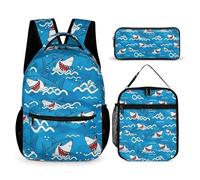 rayprint Sac à dos avec boîte à lunch et sac de rangement, ensemble sac à dos Shark (10) avec trousses de toilette