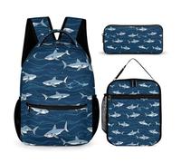 rayprint Sac à dos avec boîte à lunch et sac de rangement, ensemble sac à dos Shark (28) avec trousses de toilette