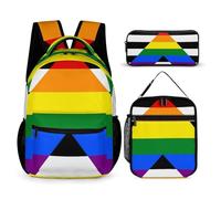 rayprint Sac à dos avec boîte à lunch, sac de rangement, drapeau LGBT, ensemble sac à dos allié hétéro et livre de cosmétiques