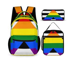 rayprint Sac à dos avec boîte à lunch, sac de rangement, drapeau LGBT, ensemble sac à dos allié hétéro et livre de cosmétiques