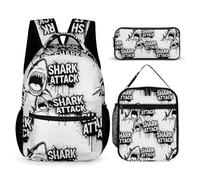 rayprint Sac à dos avec sac à lunch et sac de rangement, ensemble sac à dos Shark (18), boîte à cosmétiques