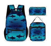 rayprint Sac à dos de voyage pour ordinateur portable, sac à dos décontracté Shark (11), ensemble sac à dos avec boîte à lunch et trousse de maquillage
