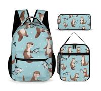 rayprint Sac à dos léger à motif loutre et poisson (1) - Sac à livres avec boîte à lunch et autres sacs de rangement - Sac à dos de jour