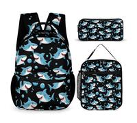 rayprint Sac à dos léger avec boîte à lunch et sac de rangement, ensemble Shark (26) et maquillage
