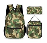 rayprint Sac à dos pour ordinateur portable, motif camouflage vert armée (1) Ensemble sac à dos avec sac à lunch et sac de rangement pour la journée