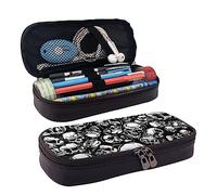 rayprint Trousse à Crayons Grande capacité Compatible avec Le Motif Gothique tête de Mort Noir et Blanc, Pochette de Rangement Oxford pour stylos, Crayons, marqueurs, idéale pour Le Bureau et Les étu