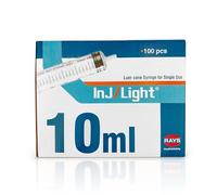 Rays - Seringues Jetables de 10 ml à Trois Corps avec Cône Luer Central sans Aiguille Inj/Light - Seringues - Boîte de 100 Unités, Stérilisées à l'Oxyde d'Éthylène, Sans Latex