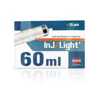 Rays - Seringues Jetables de 60 ml à Trois Corps avec Cône Luer Excentrique sans Aiguille de Inj/Light - Seringues - Boîte de 25 Unités, Stériles, Sans Latex