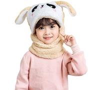 Rayson 2 in 1 Cagoule Enfant Bonnet avec Echarpe Chapeau Chaud d'hiver Joli Lapin Chapka en Cache Cou pour Fille et Garcon Activités de Plein Air（Kaki）