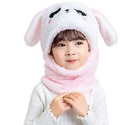 Rayson 2 in 1 Cagoule Enfant Bonnet avec Echarpe Chapeau Chaud d'hiver Joli Lapin Chapka en Cache Cou pour Fille et Garcon Activités de Plein Air（Rose）