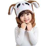 Rayson 2 in 1 Cagoule Enfant Bonnet avec Echarpe Chapeau Chaud d'hiver Joli Lapin Chapka en Cache Cou pour Fille et Garcon Activités de Plein Air（Brun）