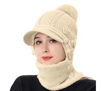 Rayson Bonnet Cagoule Femme Hiver Doublé Polaire avec Pompon Tricoté Chapeau Balaclava Chaud et Chic Casquettes avec Snood Cache Cou Protege Oreilles 3 en 1(Beige, Taille Unique)