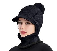Rayson Bonnet Cagoule Femme Hiver Doublé Polaire avec Pompon Tricoté Chapeau Balaclava Chaud et Chic Casquettes avec Snood Cache Cou Protege Oreilles 3 en 1(Noir, Taille Unique)