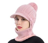 Rayson Bonnet Cagoule Femme Hiver Doublé Polaire avec Pompon Tricoté Chapeau Balaclava Chaud et Chic Casquettes avec Snood Cache Cou Protege Oreilles 3 en 1(Rose, Taille Unique)