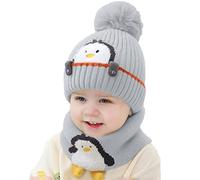 Rayson Bonnet Écharpe Set Hiver Enfant Bébé Tricoté avec Pompon 2 Pièces Garçon Fille Chaud Chapeau Cercle Écharpe Crochet Cache-Cou Ensemble