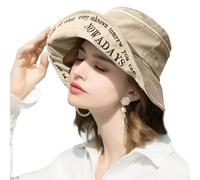 Rayson Chapeau de Seau D'éTé Coton pour Femme Loisirs RéGlable PêChe Chapeaux Anti-UV avec Broderie de L'Alphabet(Brun Clair,Taille Unique)