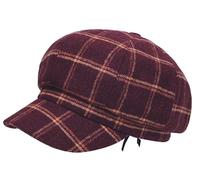 Rayson Chapeau Rayures Femme Hiver Chic Newsboy Béret Réglable Interieur Satin Casquette Gavroche Octogonale Rétro Beret Femme pour Automne Hiver(Bourgogne, Taille Unique)