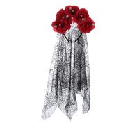 Rayson Florale Couronne avec Voile di Halloween Vintage Bandeau Femme avec Rose Serre Tête Jour des Morts Noir Coiffe de Deguisement Accessoire(B-Rouge)