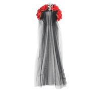 Rayson Florale Couronne avec Voile di Halloween Vintage Bandeau Femme avec Rose Serre Tête Jour des Morts Noir Coiffe de Deguisement Accessoire(A-Rouge)