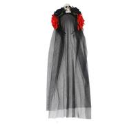 Rayson Florale Couronne avec Voile di Halloween Vintage Bandeau Femme avec Rose Serre Tête Jour des Morts Noir Coiffe de Deguisement Accessoire(A-Noir + Rouge)