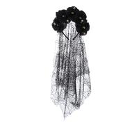 Rayson Florale Couronne avec Voile di Halloween Vintage Bandeau Femme avec Rose Serre Tête Jour des Morts Noir Coiffe de Deguisement Accessoire(B-Noir)