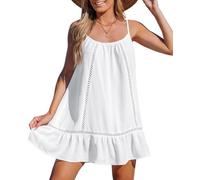 Rayson Robe Été Femme sans Manches Été Robe de Plage Courte Ruffle Hem Découpes Bikini Cover Up Courte Mini Robe Bohème Beachwear
