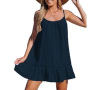 Rayson Robe Été Femme sans Manches Été Robe de Plage Courte Ruffle Hem Découpes Bikini Cover Up Courte Mini Robe Bohème Beachwear