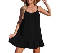 Rayson Robe Été Femme sans Manches Été Robe de Plage Courte Ruffle Hem Découpes Bikini Cover Up Courte Mini Robe Bohème Beachwear