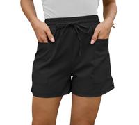 Rayson Short Femme Ete Casual avec Poches Ample Sport Jogging Loisirs Couleur Unie Sport Pantalon Court Taille Haute(Noir,S)