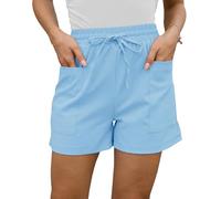 Rayson Short Femme Ete Casual avec Poches Ample Sport Jogging Loisirs Couleur Unie Sport Pantalon Court Taille Haute(Azur,S)