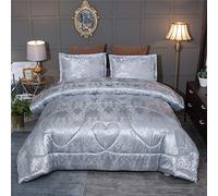 Raytrue-X Parure de lit de Luxe en Satin Soyeux en Microfibre Douce de Style européen, Collection de literie pour Grand lit, Gris doré, Bleu (Gris, Grand lit, 223,5 x 223,5 cm)