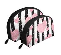 Rayure à Paillettes en Or Rose Coeur Romantique, Trousse de Maquillage Coquille Femme Petit Porte-Monnaie Trousse de Toilette Trousse à cosmétiques 2 pièces