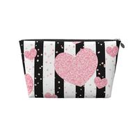 Rayure à Paillettes en Or Rose Coeur Romantique, Trousse de Toilette Trousse de Maquillage Sac à cosmétiques Trousse de Toilette de Voyage Portable