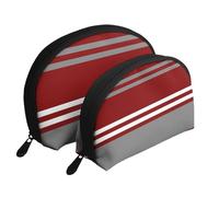 Rayure Rouge, Grise et Blanche, Trousse de Maquillage Coquille Femme Petit Porte-Monnaie Trousse de Toilette Trousse à cosmétiques 2 pièces