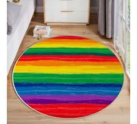 Rayures Arc-En-Ciel Dégradées Tapis Rond Salon 120cm, Simplicité De L'Aquarelle Antidérapant Poils Courts Tapis De Sol Ronds Décoration, Pour Salon Chambre Cuisine Balcon Terrasse, Multicolore