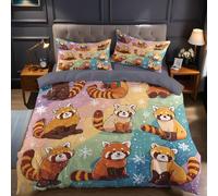 Rayures Arc-en-Ciel Housse de Couette Panda Roux de Dessin animé 90x190 cm Parure de Lit Microfibre pour Adulte, Adolescents, Garçons et Filles, Décoration de Chambre