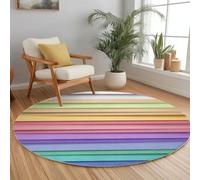 Rayures Colorées Rond Tapis Salon 210 cm Fond Géométrique Rond Tapis Intérieur, Couleur Douce Dessous antidérapant Moquette Nettoyage Facile Moquette pour Salon Chambre Salle à Mange