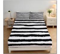 Rayures Dégradées Drap-Housse 90x190x30 cm, Simplicité Moderne Parure De Lit en Microfibre Respirant Draps-Housse Poche Profonde 30 Cm avec élastique, Noir Blanc