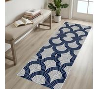 Rayures en Forme d'arc, Géométrique Bleu Tapis Couloir Long Lavable en Machine Tapis de Passage Cuisine 60x180 cm Doux Géométrie Abstrait Descente de Lit Antidérapant Decoration Chambre Carpet